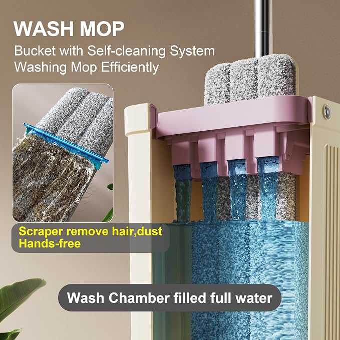 JOYMOOP Mop and Bucket Set with Extension Handle, Ideal for Household and Commercial Cleaning – Includes 5 Washable Microfiber Pads for Wet and Dry Use, Perfect for Floors, Windows, and Walls