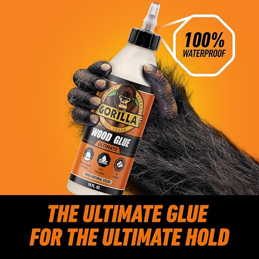 Gorilla Ultimate Waterproof Wood Glue, Natural Color, 18 oz (Pack of 1) – For Wood Working Projects and Repairs, Indoor & Outdoor