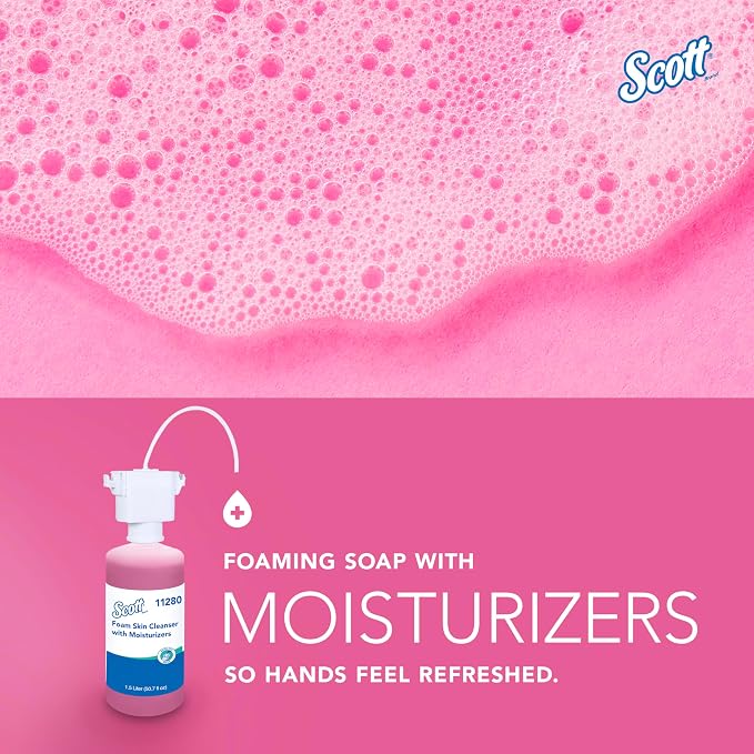 Scott Professional Foam Hand Soap with Moisturizers (11280), 1.5 L, Foaming, Pink, Floral Scent, Under-Counter Refills for Kimberly-Clark Professional Top Mounted Dispensers (2 Bottles)