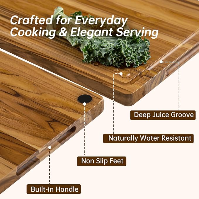 Teak Wood Cutting Board Set of 3 Wooden Cutting Boards for Kitchen | Premium Teak Wood • FSC Certified • Deep Juice Groove • Built-In Handles • Non-Slip Feet • 3 Practical Sizes • Gift-Ready Box