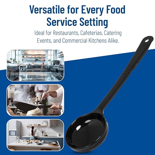 Carlisle FoodService Products 399003 Solid Long Handle Portion Control Spoon, 6 oz, Black (Pack of 12)