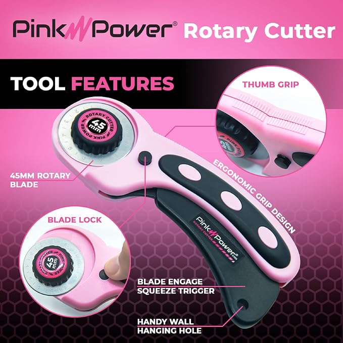 Pink Power Electric Fabric Scissors for Crafts, Sewing, Cardboard, Carpet & Scrapbooking - Heavy Duty Cutting Tool, Automatic Cordless Electric Scissors Fabric Cutter & Rotary Cutter Set (Aqua Splash)