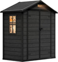 DWVO 6x4 FT Outdoor Resin Storage Shed with Reinforced Floor, All-Weather Bike Storage Shed with Lockable Door, Window and Vent, Waterproof Plastic Tool Shed for Garden, Backyard, Patio, Lawn