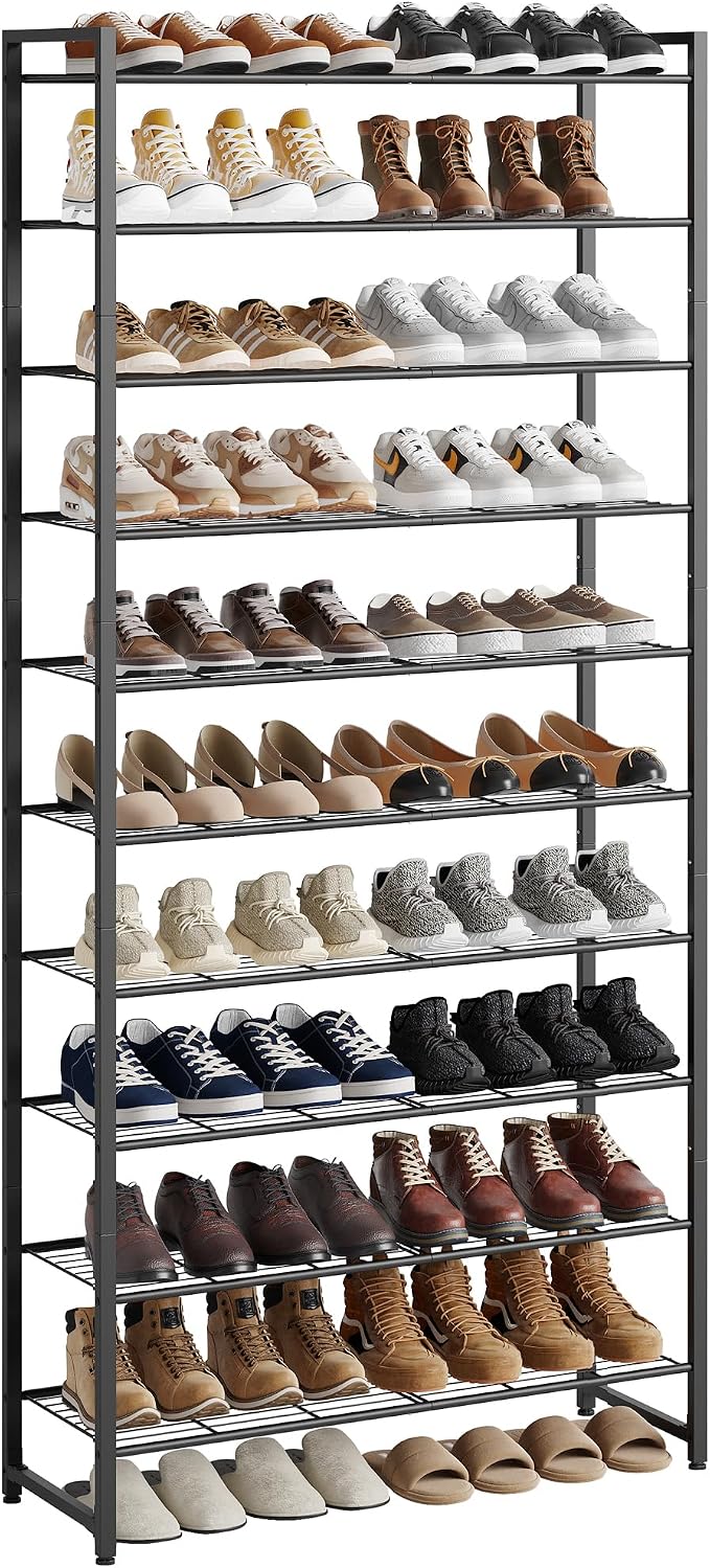 Nunsino Shoe Rack for Closet, Metal Shoe Organizer, 10 Tier Garage Shoe Rack Max Holds 50 Pairs,Shoe Storage Shelf,Entryway, Black