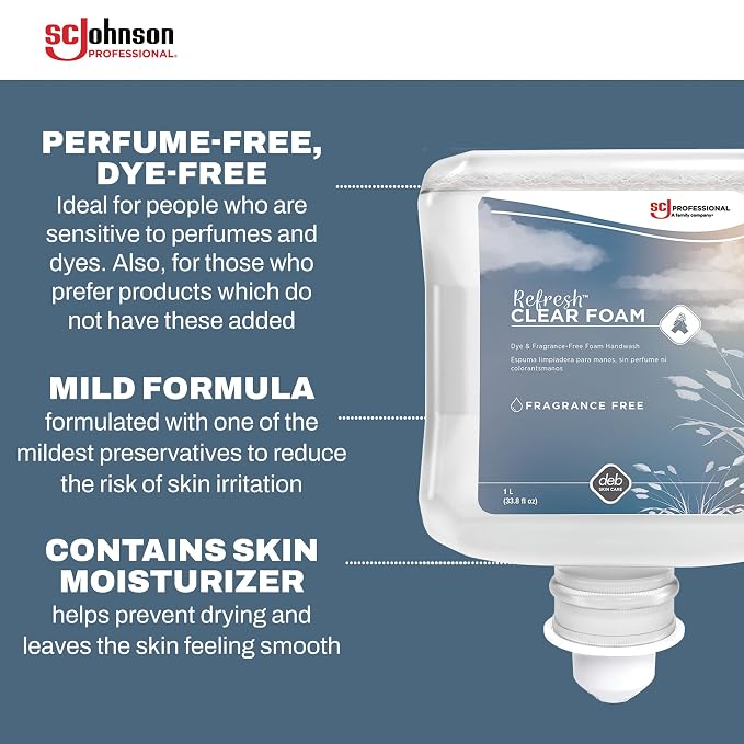 SC Johnson Professional Clear FOAM Dispenser and Refill Starter Kit, Wall Mount Soap Dispenser for Hand Soap, 1 Refresh Clear FOAM Hand Wash, 1 Liter Cartridge, 33.8 fl. oz., for Professional Use Only