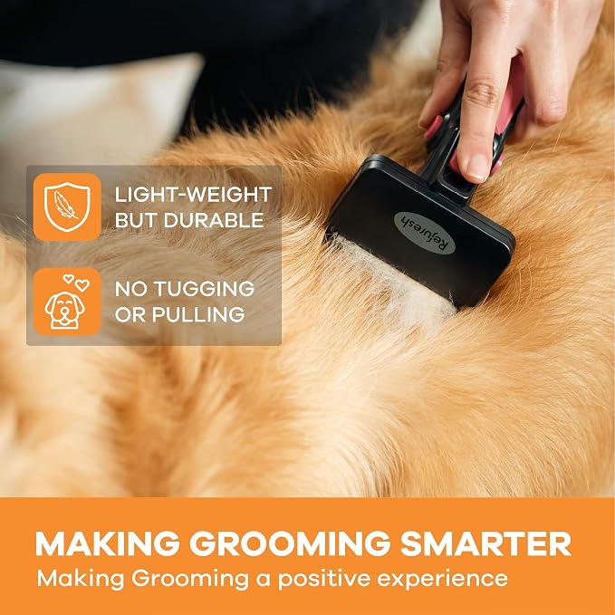 Deshedding Dog Brush for Long Hair (Medium,Pink) – Gentle Deshedding tool for Dogs & Cats – Reduces shedding, without damaging topcoat. Removes Loose Fur & Dead Undercoat.