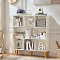 LEYAOYAO 8 Cube Bookshelf,Mid-Century Modern Bookcase with Legs,Light Grey | 3 Tier Book Shelf,Rustic Wood Bookshelves Freestanding Large Storage Organizer, Open Shelves for Bedroom, Living Room, Office