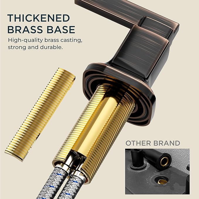 FORIOUS 3 Hole Oil Rubbed Bronze Bathroom Faucet,8 Inch Widespread Bathroom Vanity Faucets with Metal Pop Up Drain, Unique Waterfall Design