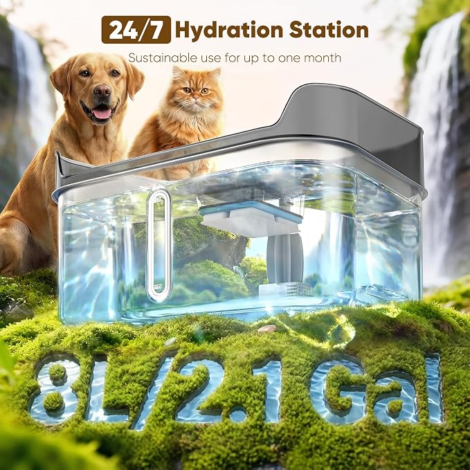No Spill Dog Water Fountain Stainless Steel, Large 8L/2.1Gal Ultra Quiet | Pet Water Fountain for Cats Dogs Indoor, Automatic Dog Water Bowl Dispenser