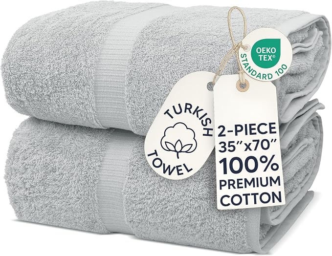 Chakir Turkish Linens, 100% Cotton Premium Quality Turkish Bath Sheets (35''x70'' Large Bath Sheet Towels - Silver Gray)