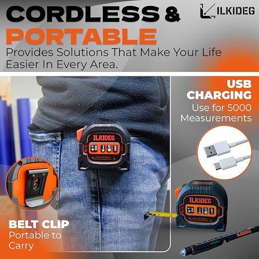 4-in-1 Digital Laser Tape Measure - Multitool Pen, 196ft Laser Measuring Tool, 16ft Measuring Tape, Crosshair Line Laser Level, Area/Volume/Pythagorean, Woodworking Tools, DIY, Ft/Ft+in/in/M Unit, edc