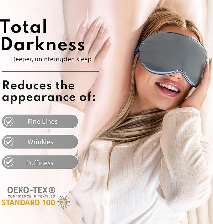 Blissy Silk Sleep Mask - 100% Mulberry 22-Momme - Grey - Profile