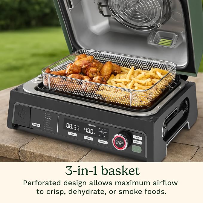 Cuisinart Outdoor Electric Grill, 8-in-1 Air Fryer/Grill/Smoker, 154 sq in | CEG-1302, Cuisinart FlavorBoost 8-in-1 outdoor electric grill, 1800W small electric grill with air fryer & wood-pellet drawer