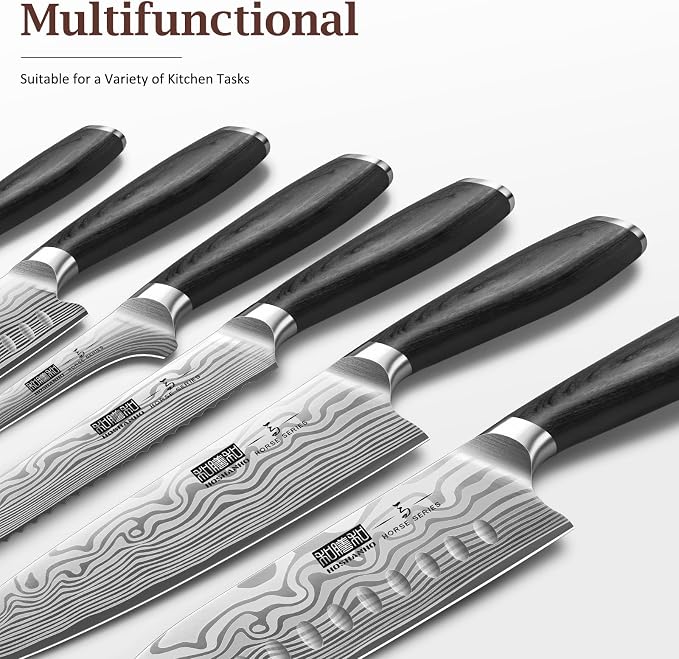 HOSHANHO 7-Pc Knife Set with Magnetic Knife Holder, Japanese Chef Knife Set | Ultra Sharp High Carbon Powder Steel Kitchen Knives Set, Professional Chef's Knives with Ergonomic Pakkawood Handle