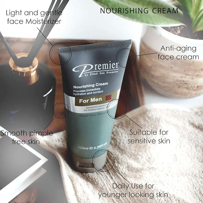 Premier Dead Sea Men's Care Kit - 3 x 4.2 fl oz | Nourishing Cream, Shaving Cream & Facial Cleanser - Gentle, Anti-Wrinkle, firming, Sensitive Skin, Daily Use