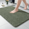 LOCHAS Luxury Bathroom Rug Shaggy Bath Mat 24 x 36 Inch, Sage Green | Washable Non Slip Bath Rugs for Bathroom Shower, Soft Plush Chenille Absorbent Carpets