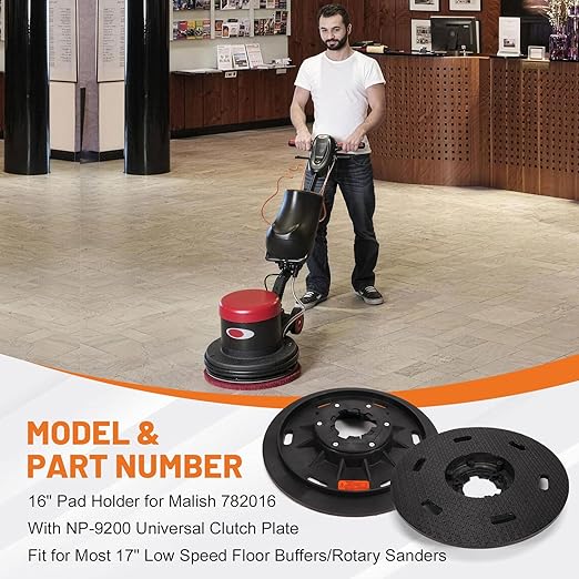 16" Floor Buffer Pad Driver Replacement for Malish 782016 w/NP-9200 Universal Clutch Plate, Fit for Most 17" Floor Buffers/Rotary Sanders, Harpoon Style for Hardwood/Concrete/Tile