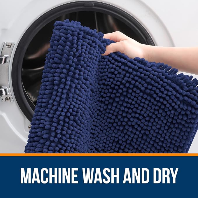 OLANLY Bathroom Runner Rugs 59x24, Soft Absorbent Chenille Bath Rugs, Rubber Backing Quick Dry, Machine Washable Long Bath Mats for Bathroom, Tub and Shower, Home Decor Accessories, Twilight Sapphire