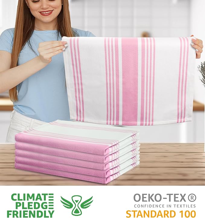 Urban Villa Easter Kitchen Towels 100% Cotton Dish Towels for Kitchen (Set of 6)20”x30” Dish Cloths Highly Absorbent Kitchen Linen Set with Hanging Loop Perfect for Drying Dishes Cleaning Towels-Pink