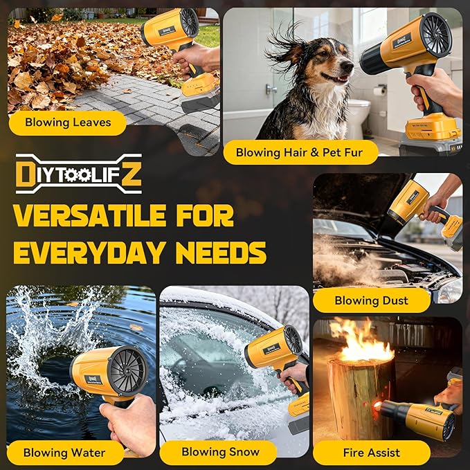 DIYtoolifz Cordless Leaf Blower Compatible with Dewalt 20V (Tool Only), 800,000RPM Brushless Motor, Adjustable Speed, Lightweight Portable Electric Blower for Car, Patio, Garden (Without Battery)