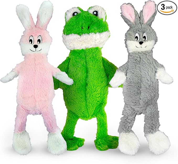 FGA MARKETPLACE Frog-Grey and Pink Rabbit Flat NO Stuffing NO Squeak Plush Dog Toy, Funny Style Will Entertain Your Pet for Hours, Recommended for Small and Medium Dog 21 INCH Long