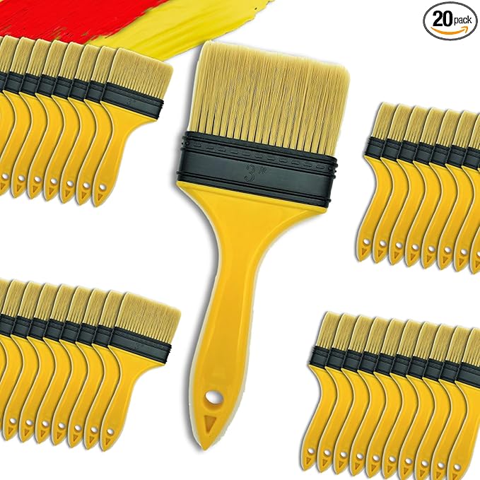 Paint Brushes for Walls I Chip Brush Set 3 inch 20 Pack I S.Chip Brush Never Lose Bristles I 100% Plastic I for Paint, Glues, Stains and Single Material