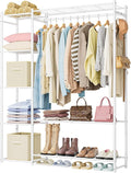 Wardrobe Closet,Portable Clothes Rack with 4 Tiers Shelves,Freestanding Closet Organizers and Storage System with Hanging Rods,Steel Clothing Rack Suitable for Cloakrooms,Bedrooms,Entrances,etc.White