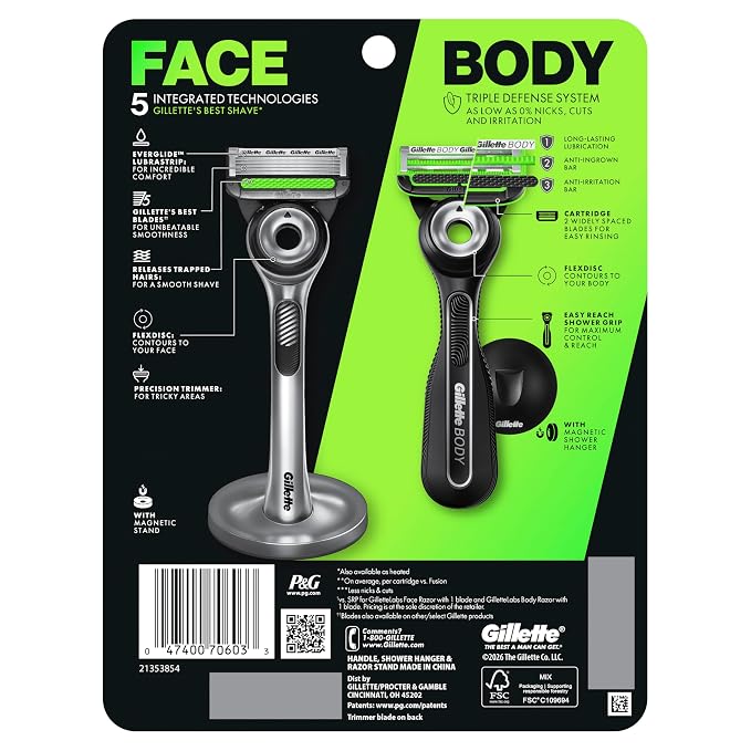 Gillette Labs Razor Duo Pack, 1 Face Razor, 1 Body + Intimate Razor, 2 Razor Blade Refills (1 Face, 1 Body)