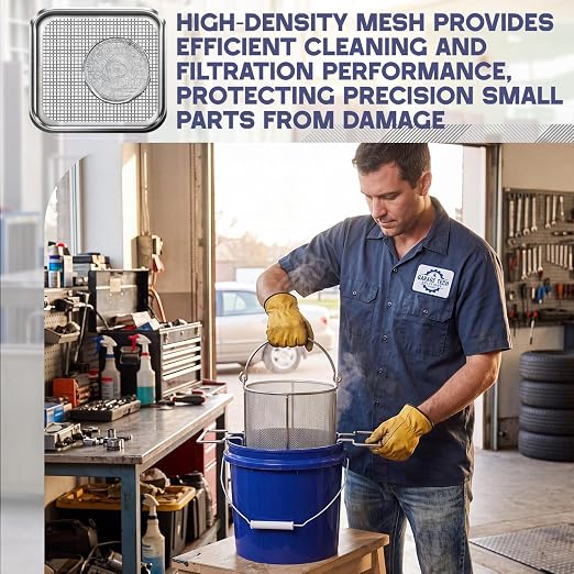 1 Pcs 1/32″ Mesh 2 Gallon Dip and Drain Stainless Steel Part Cleaning Strainer Basket for Buckets Swing Handle for Mechanics Auto Parts Washing Garage Shop Home Workshop, Bucket Not Included