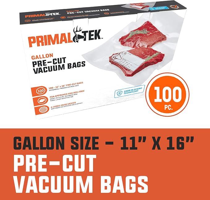 11” x 16” Pre-Cut Vacuum Bags – 100 1 Gallon Bags for Food Preservation – BPA-Free Vacuum Sealer Bags, Microwave, Freezer and Boil Safe, Compatible with any Vacuum Sealer Machine