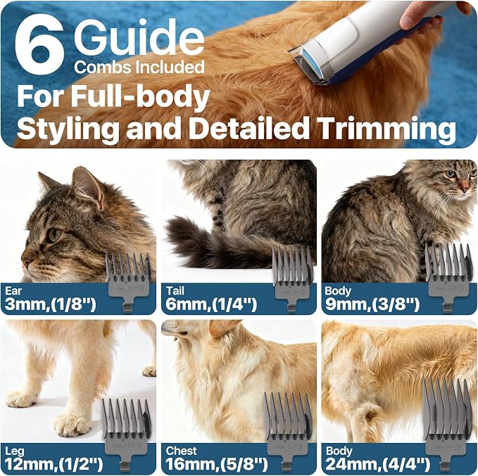 buenkee Dog Grooming Kit with Vacuum, 15000Pa Pet Hair Clipper and Shedding Brush, 2L Capacity, White