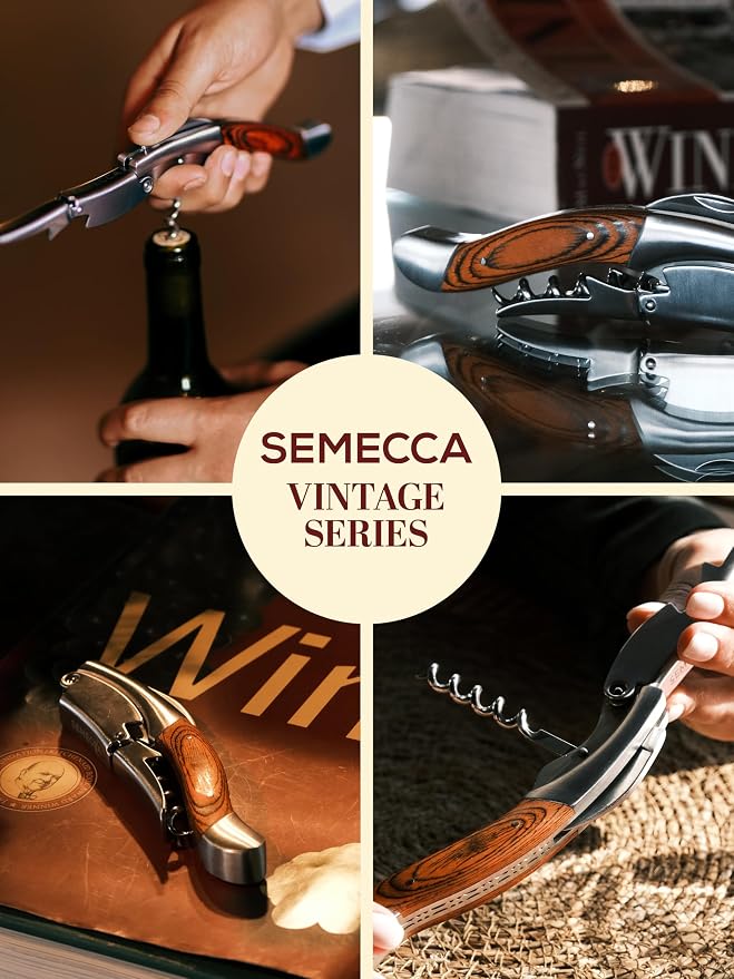 Semecca® Wine Opener – Professional Waiter’s Corkscrew, Double Hinged Wine Key, Wine Bottle Opener with Wooden Gift Box, for Wine Lovers