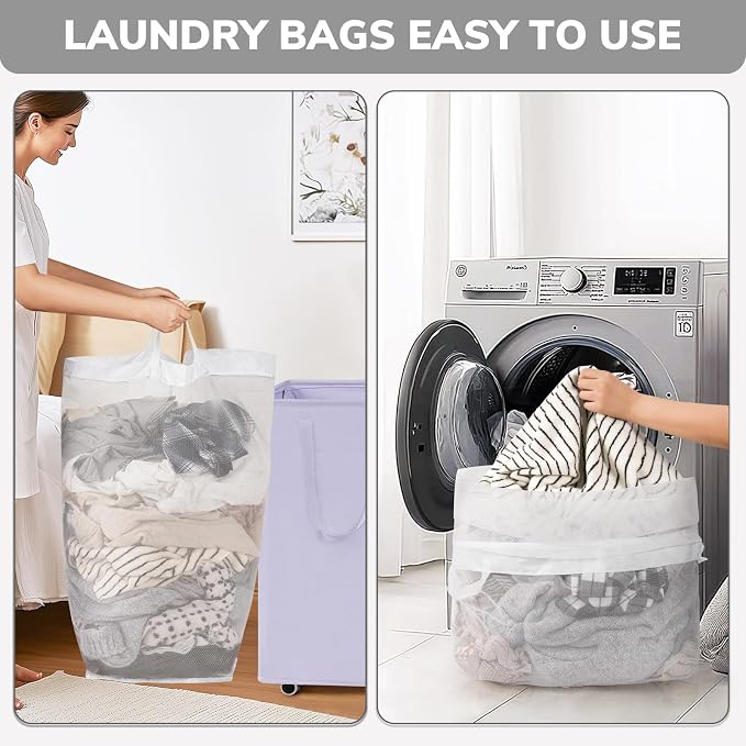 Goodpick Laundry Basket with Wheels 2-Pack, 75L Collapsible Laundry Baskets with Removable Wash Bag, Clothes Laundry Hamper on Wheels, Light Purple