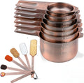 Copper Measuring Cups and Spoons Set 14, Stainless Steel Measuring Cups and Spoons set for Kitchen & Baking, 7 US & Metric Measure Cups & 6 Long Handle Spice Measuring spoons & 1 leveler