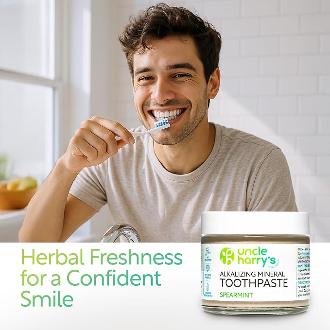 Uncle Harry's Spearmint Remineralizing Toothpaste | Natural Whitening Tooth Paste Freshens Breath & Promotes Enamel | Vegan Fluoride Free Toothpaste