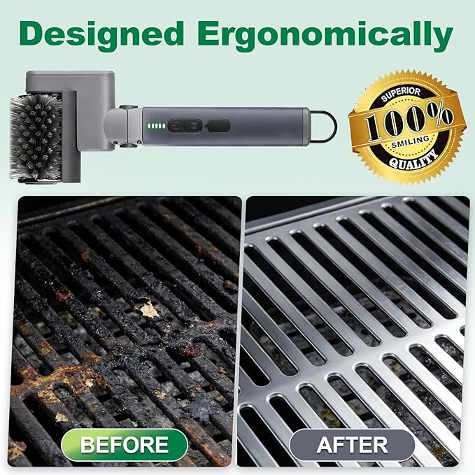 2026 New Electric Grill Brush with 3 Replacement Head,3-Speed Power Control,Cordless Rechargeable Grill Cleaning Brush with Adjustable Angle,Cleaning Tool for Outdoor BBQ,No Bristle Shedding-Gray