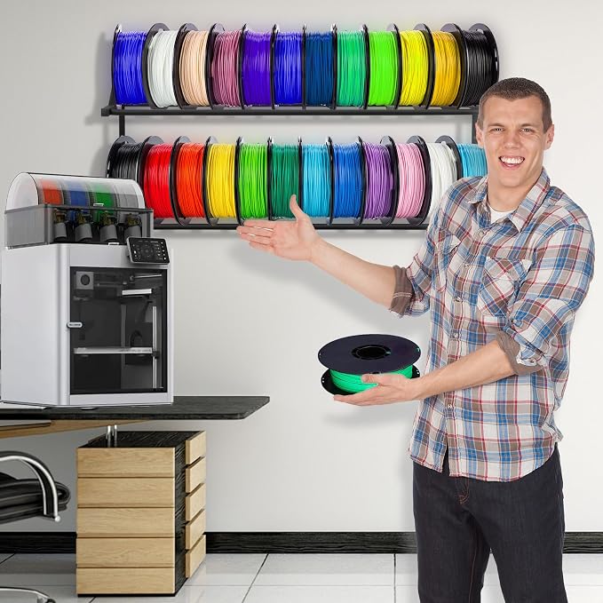 Upgrade 3D Printer Filament Storage Rack - Holds 24 Rolls, Heavy Duty Wall Bracket Shelves for ABS/PLA/TPU/Nylon Accessories, Spool Holders