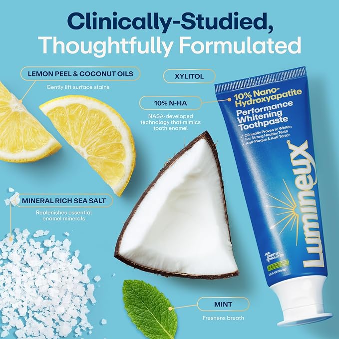 Lumineux 10% Nano Hydroxyapatite Whitening Toothpaste, 3.75 oz, 2 Pack | Fluoride free gentle formula, clinically supported NASA-developed nHA that remineralizes for strong enamel & bright teeth