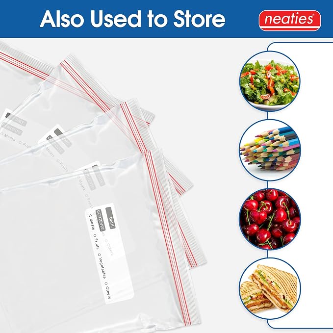 1 Quart Resealable Bags – Medium Sized Heavy Duty Freezer Bags with Dual Zipper – 7x8" with Writable Space for Kitchen or Home Storage – BPA-Free Food Grade Plastic – 300 Pack
