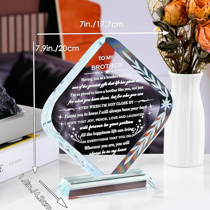Gifts for Brother Meaningful Brother Birthday Gifts from Sister Brother Laser Engraved Crystal Keepsake for Best Fathers Day Christmas Graduation Gift for Brother Adult