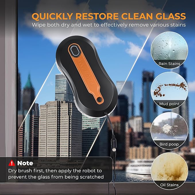FRUITEAM Automatic Window Cleaner Robot with Dual Direction Auto-Spray, APP and Remote Control, Smart Path Detection, Triple Safety System Anti-Drop for High-Rise Windows, Glass,Door, with 8 Rags