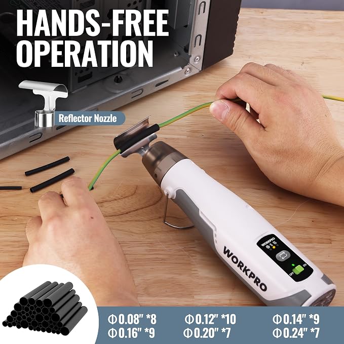 WORKPRO 7.2V Pink Cordless Mini Heat Gun, 1.5s Fast Heating | 3 Temp Settings (Cool/572°F/842°F), 4000mAh Battery, USB-C Charging Cable Included, For DIY Crafts