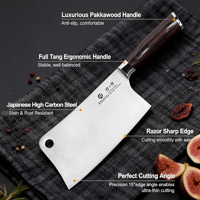 imarku Cleaver Knife 7 Inch, Japanese High Carbon Stainless Steel Chopper | Ergonomic handle,sharp edge for meat and vegetable,ideal for home and restaurant, practical gift for dads and cooking lovers