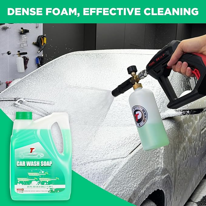 Tool Daily Short Pressure Washer Gun with Foam Cannon, Car Wash Soap 64 Oz, 5 Power Washer Nozzle Tips, 1/4 Inch Quick Connect