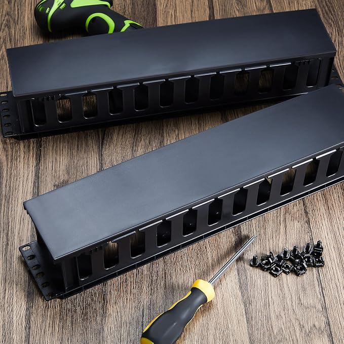 Taiyin 8 Pcs 2u 19 Inch Horizontal Cable Management Panel, 12 Slot Rack Cable Organizer with Removable Cover for Server & Network Rack