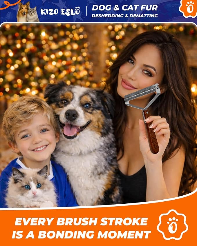 Dog Brush for Shedding 20 Blade Dematting Tool Pet Brush Dual Side, Undercoat Rake for Large Medium Small Dogs and Cats, Shedding Dog Comb for Grooming, Premium Wood Handle