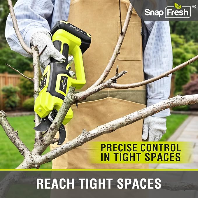 SnapFresh 20V Brushless Electric Pruning Shears, 1.6" Cordless Heavy Duty Tree Pruner with Smart Display & LED Light, 2.0Ah Battery & Fast Charger Included, SK5 Blade Branch Cutter