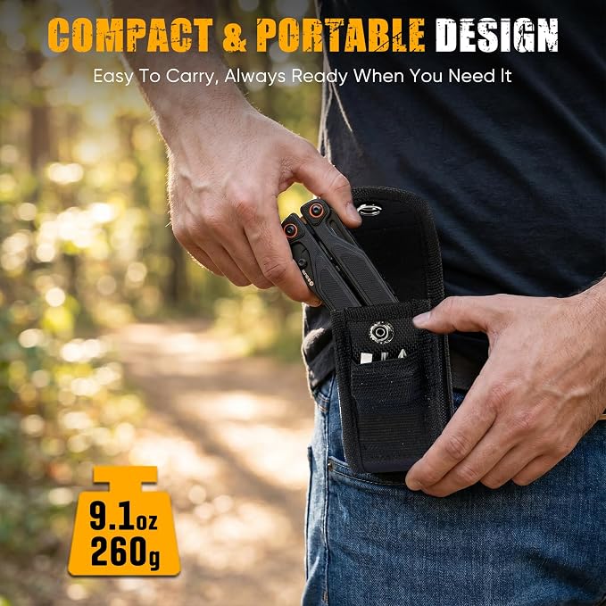 BIBURY Lightweight G10 Handle Multitool Pliers, 25-in-1 EDC Multi Tool with Replaceable Wire Cutters, Scissors, One-Hand Opening Pocket Knife Survival Tools for Camping, Repair,Survival -BI2048B