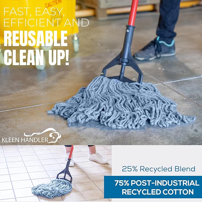KLEEN HANDLER General Cleaning Mop Heavy Duty Commercial Replacement, Wet Industrial Blue Cotton Looped End String Head Refill, 3 Count (Pack of 8)