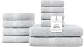 Villa Celestia 10-Piece 100% Cotton Towel Set, 2 Bath Towels, 4 Hand Towels, 4 Wash Cloth, Quick-Dry, Silver